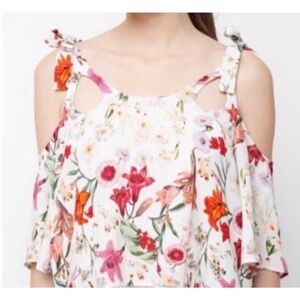 WILLOW &‎ CLAY Floral Tie Strap Cold Shoulder Top SZ SMALL